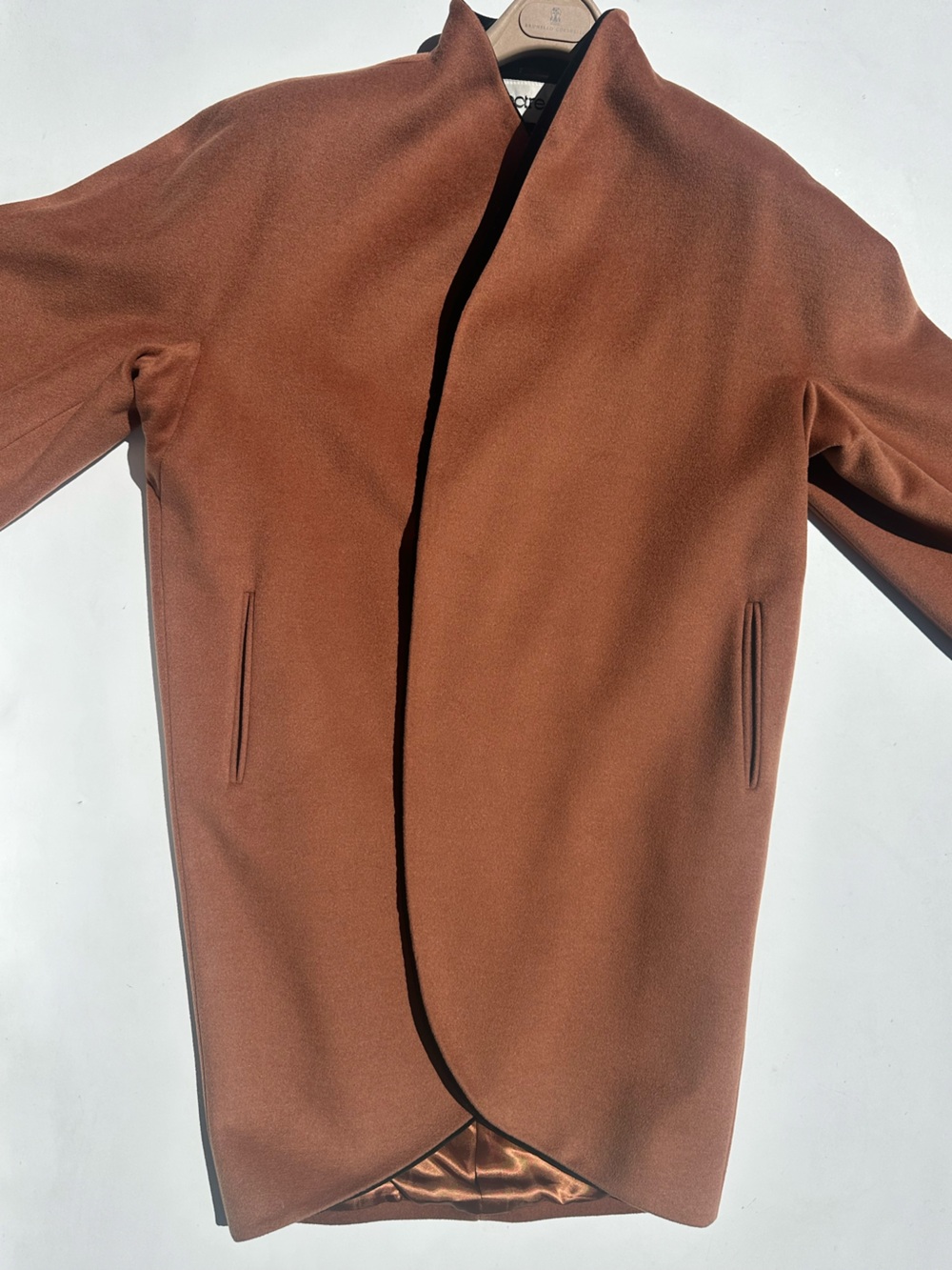 Electre Vintage French Tan Wool Women's Coat with Black Velvet Collar, M-L - Picture 4 of 16